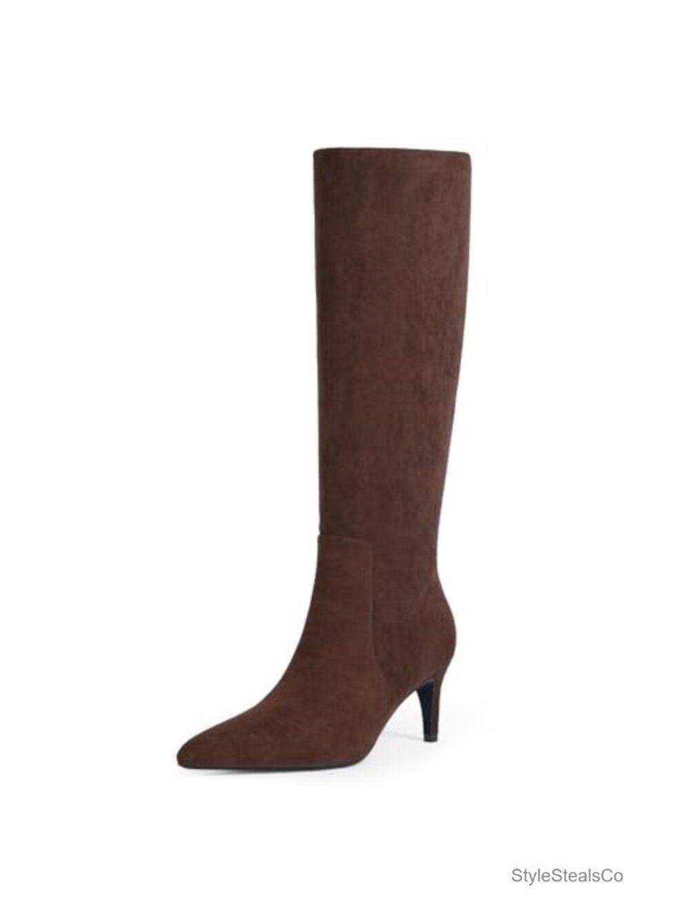 Kitten Heel Knee High Boots Pointed Toe Side Zip Faux Suede Women Tall Boots